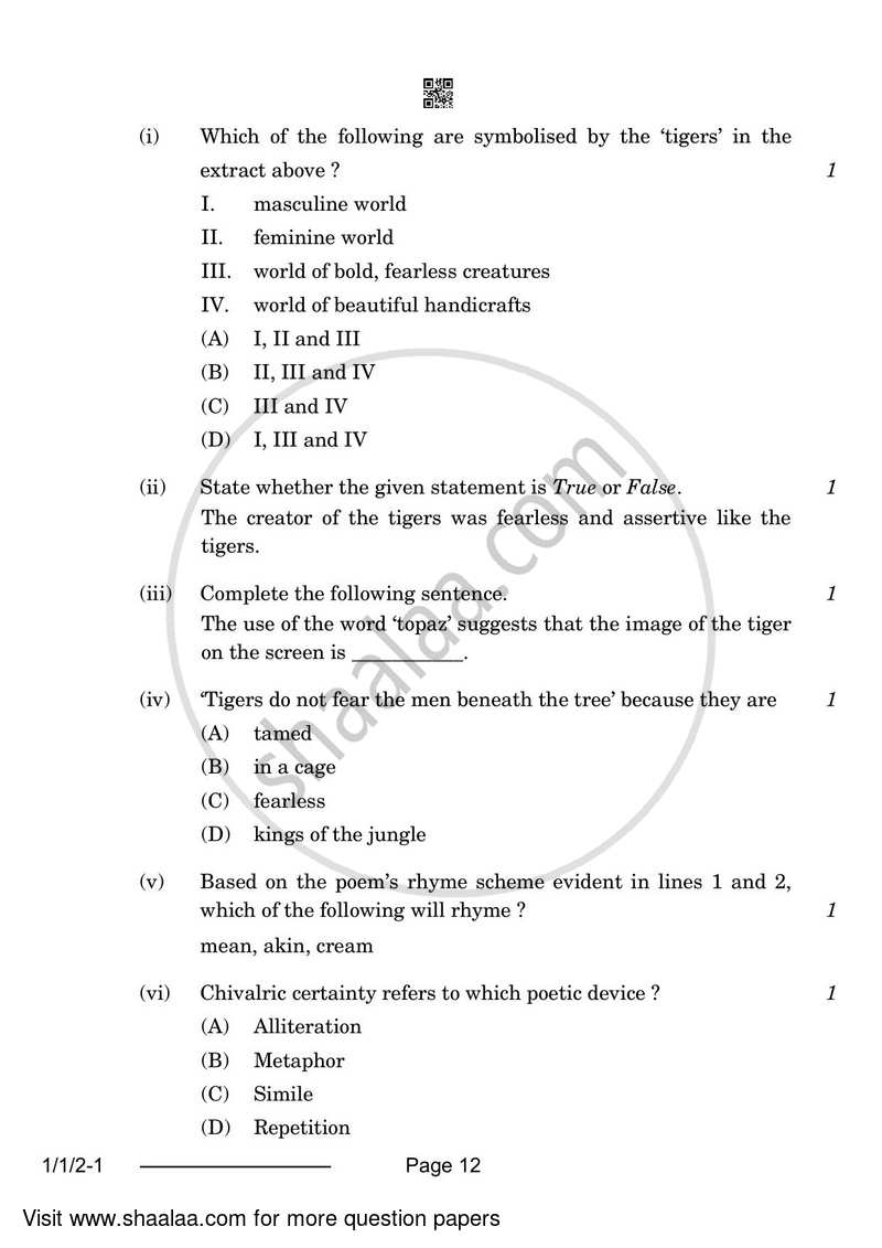 English Core 2023-2024 - CBSE 12th - Class 12 - CBSE (Central Board of Secondary Education) question paper with PDF download