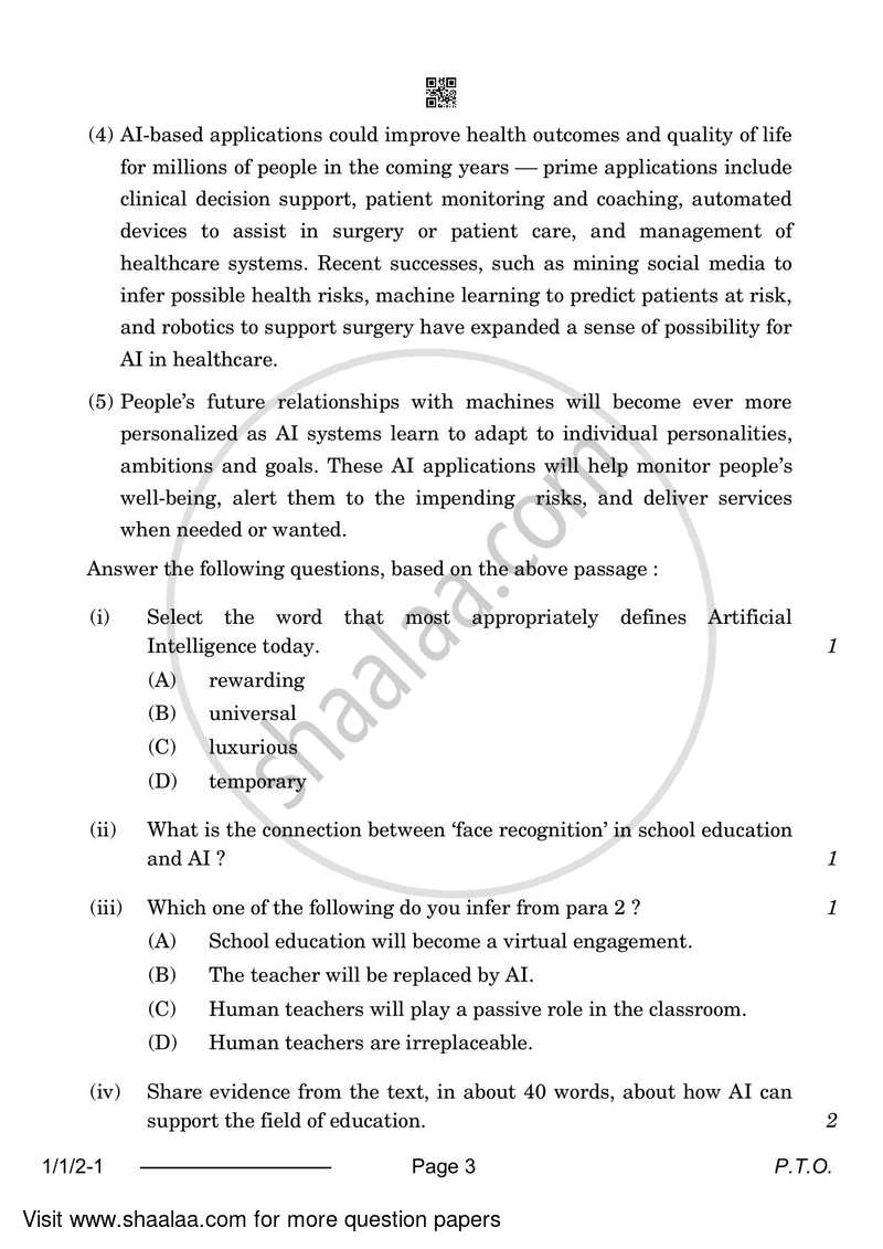 English Core 2023-2024 - CBSE 12th - Class 12 - CBSE (Central Board of Secondary Education) question paper with PDF download