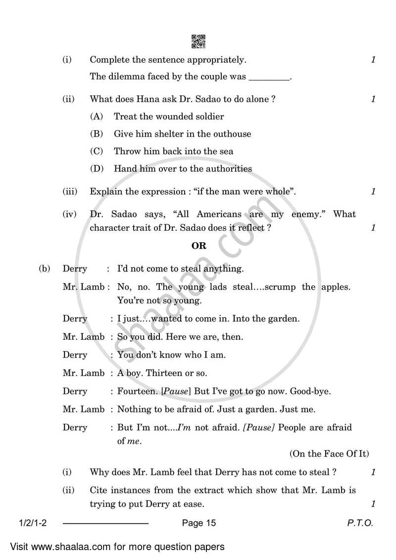 English Core 2023-2024 - CBSE 12th - Class 12 - CBSE (Central Board of Secondary Education) question paper with PDF download