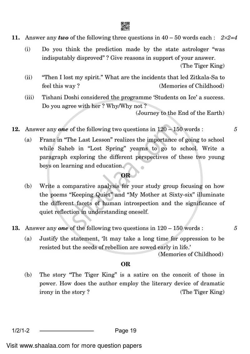 English Core 2023-2024 - CBSE 12th - Class 12 - CBSE (Central Board of Secondary Education) question paper with PDF download