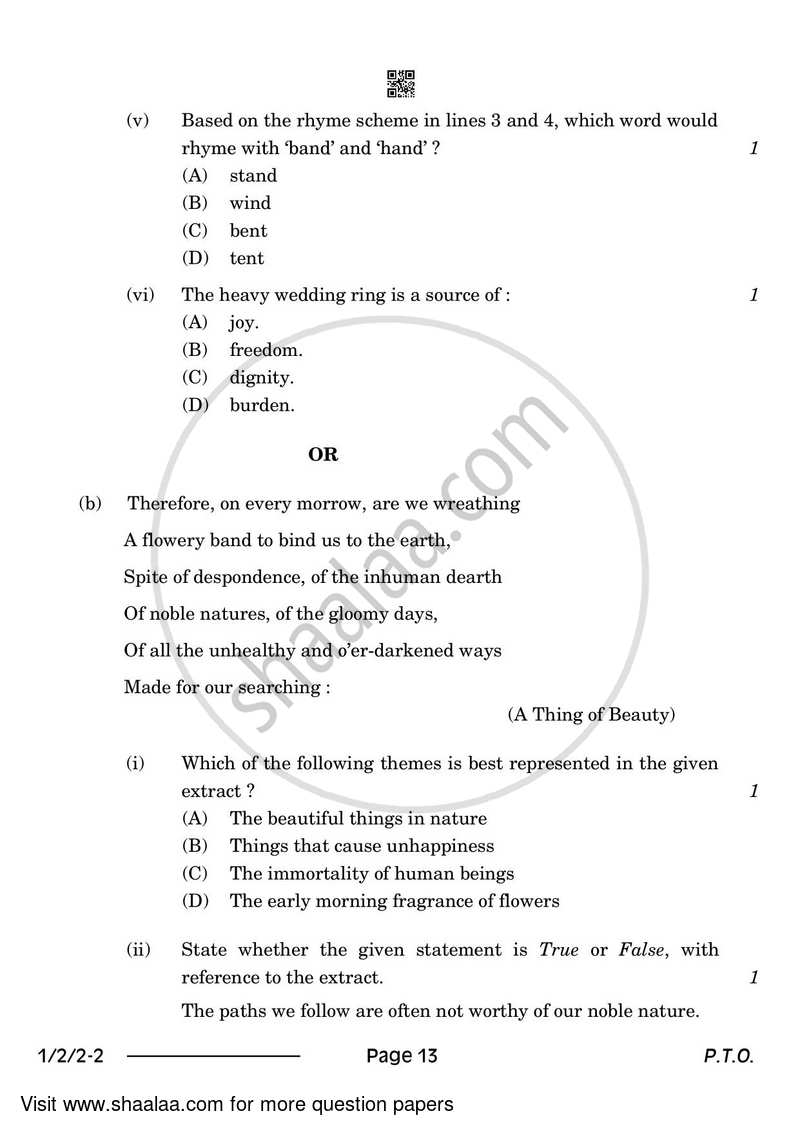 English Core 2023-2024 - CBSE 12th - Class 12 - CBSE (Central Board of Secondary Education) question paper with PDF download