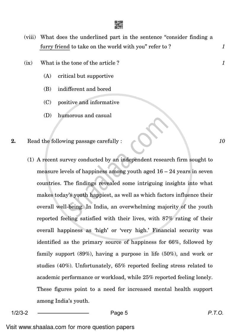 English Core 2023-2024 - CBSE 12th - Class 12 - CBSE (Central Board of Secondary Education) question paper with PDF download