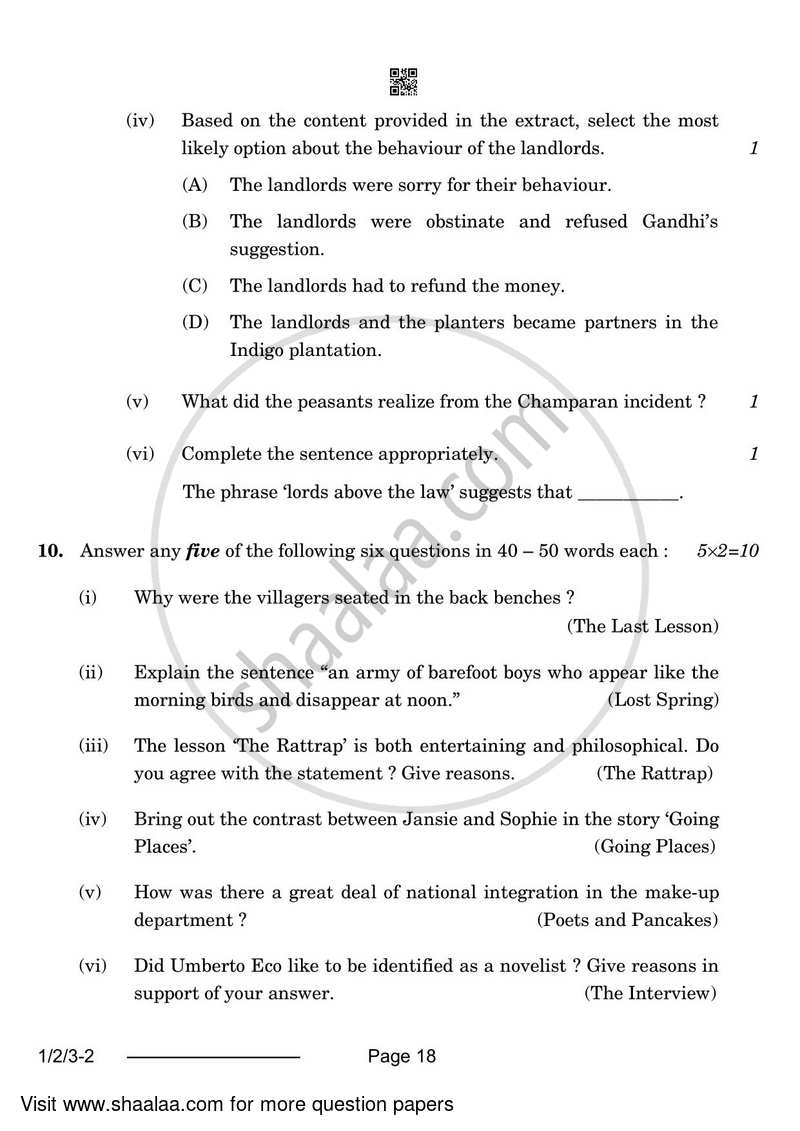 English Core 2023-2024 - CBSE 12th - Class 12 - CBSE (Central Board of Secondary Education) question paper with PDF download