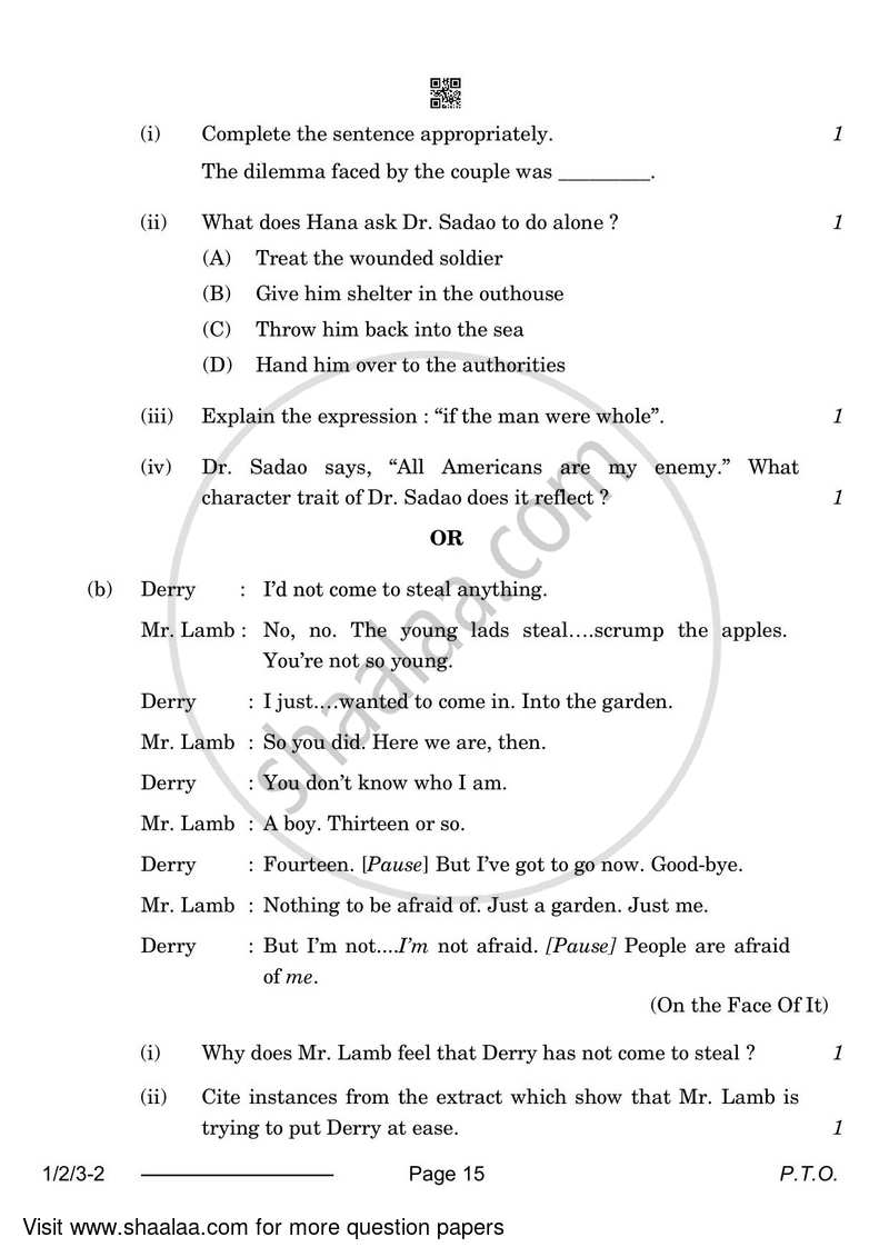 English Core 2023-2024 - CBSE 12th - Class 12 - CBSE (Central Board of Secondary Education) question paper with PDF download