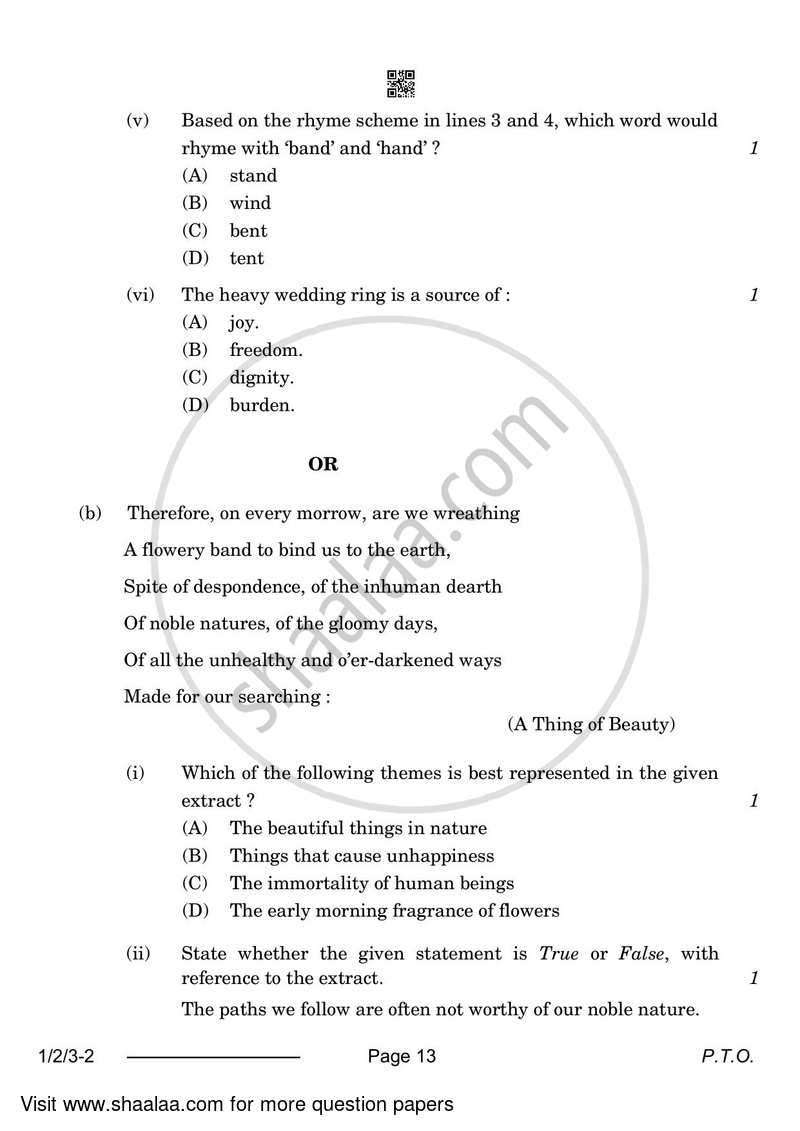 English Core 2023-2024 - CBSE 12th - Class 12 - CBSE (Central Board of Secondary Education) question paper with PDF download