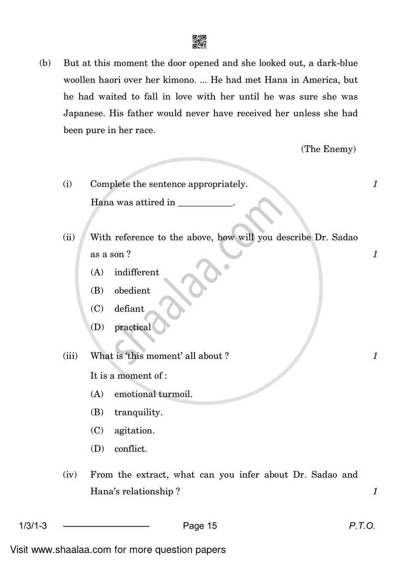 English Core 2023-2024 - CBSE 12th - Class 12 - CBSE (Central Board of Secondary Education) question paper with PDF download