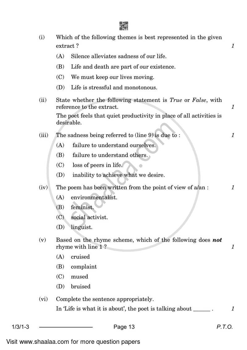 English Core 2023-2024 - CBSE 12th - Class 12 - CBSE (Central Board of Secondary Education) question paper with PDF download