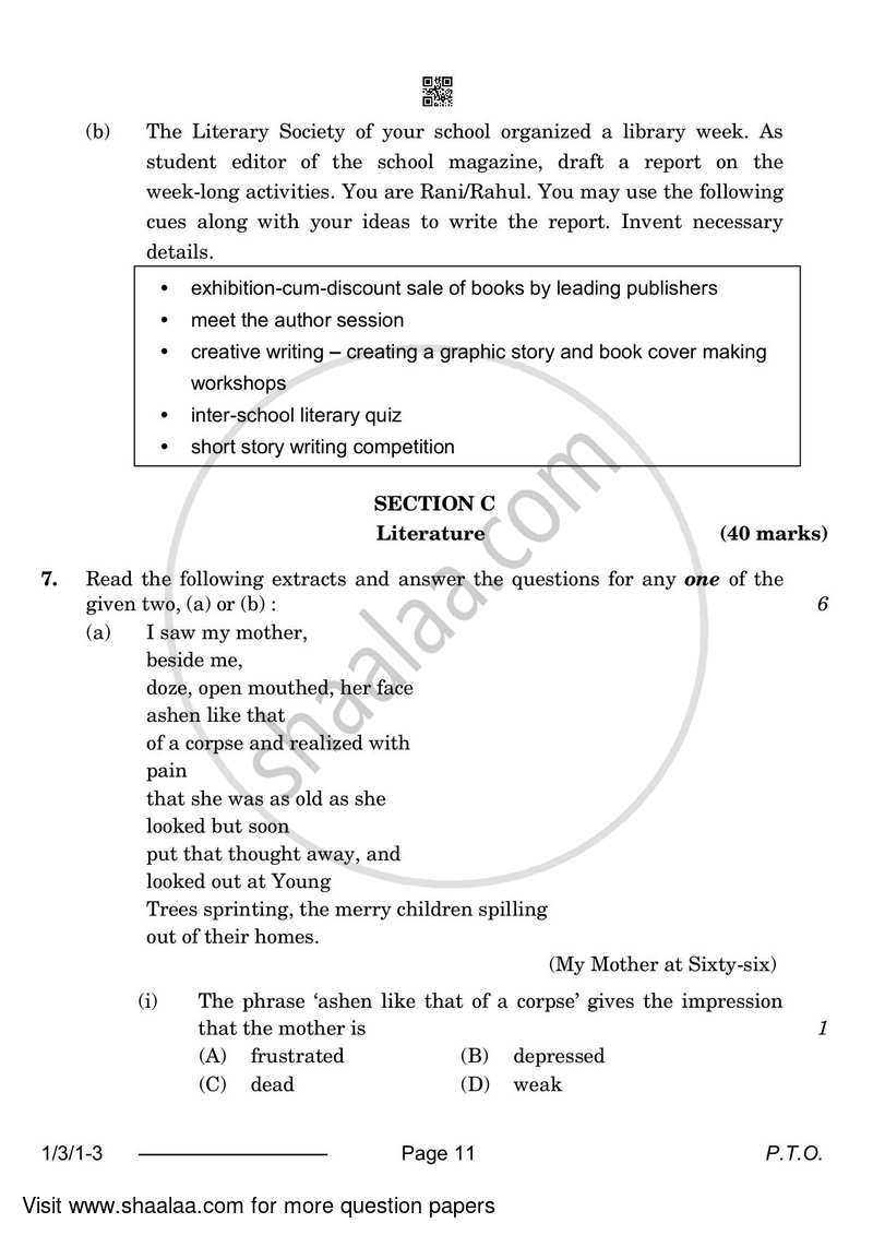 English Core 2023-2024 - CBSE 12th - Class 12 - CBSE (Central Board of Secondary Education) question paper with PDF download