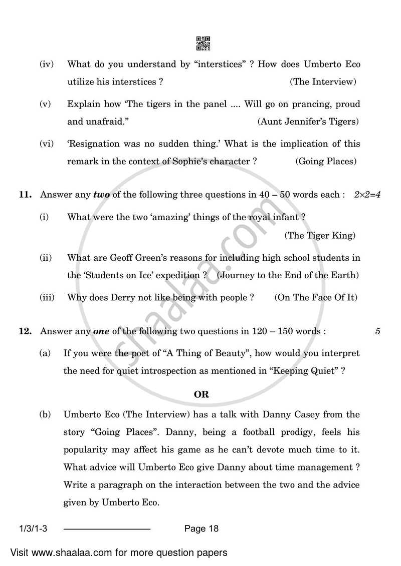 English Core 2023-2024 - CBSE 12th - Class 12 - CBSE (Central Board of Secondary Education) question paper with PDF download