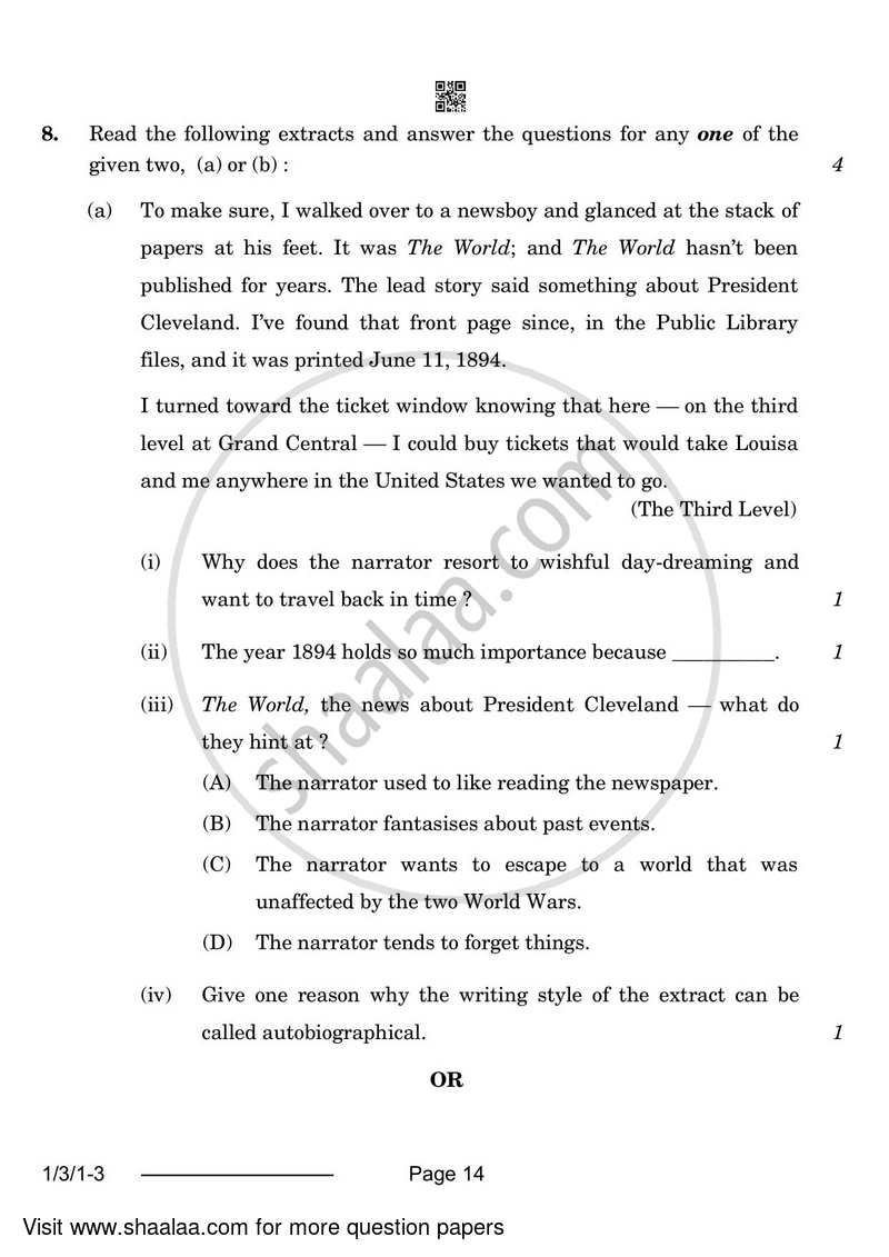 English Core 2023-2024 - CBSE 12th - Class 12 - CBSE (Central Board of Secondary Education) question paper with PDF download