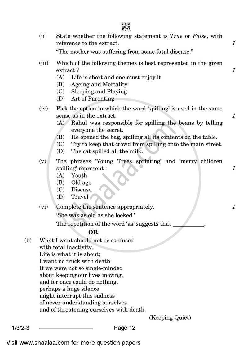 English Core 2023-2024 - CBSE 12th - Class 12 - CBSE (Central Board of Secondary Education) question paper with PDF download