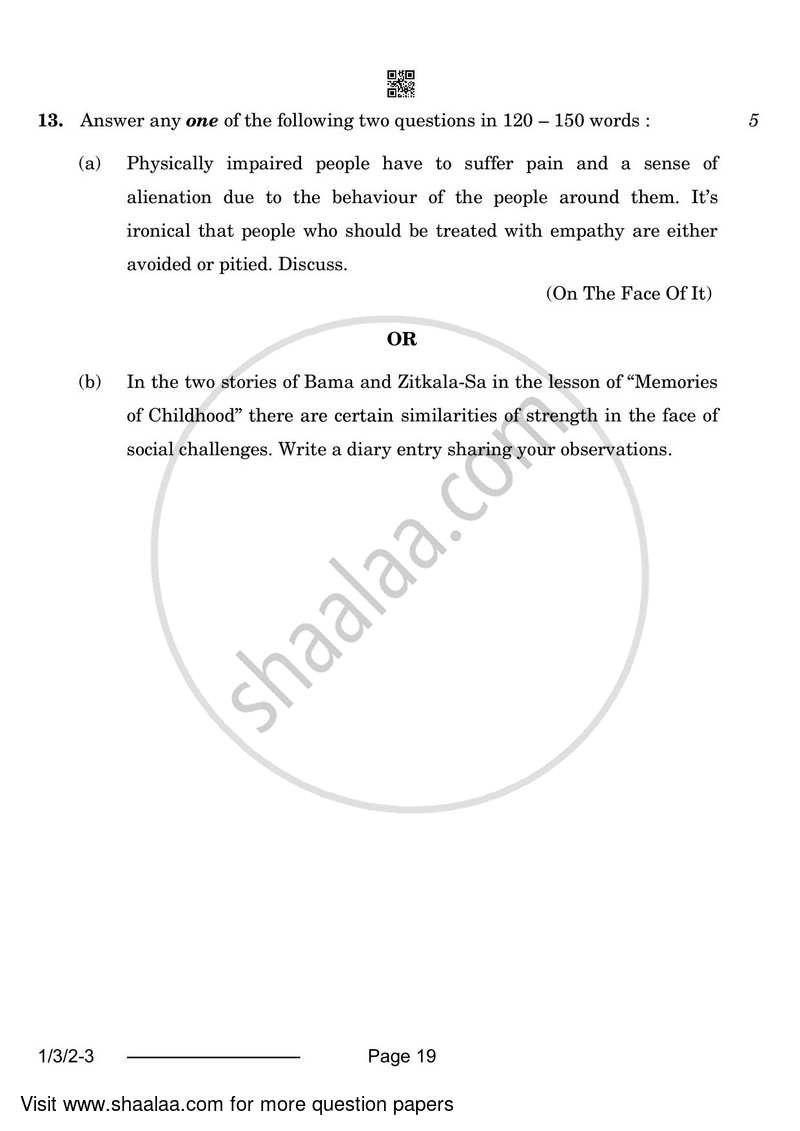 English Core 2023-2024 - CBSE 12th - Class 12 - CBSE (Central Board of Secondary Education) question paper with PDF download