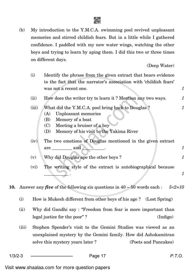 English Core 2023-2024 - CBSE 12th - Class 12 - CBSE (Central Board of Secondary Education) question paper with PDF download