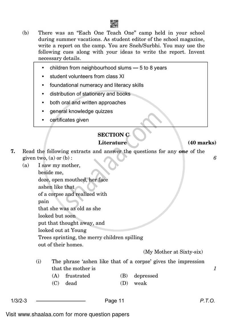 English Core 2023-2024 - CBSE 12th - Class 12 - CBSE (Central Board of Secondary Education) question paper with PDF download