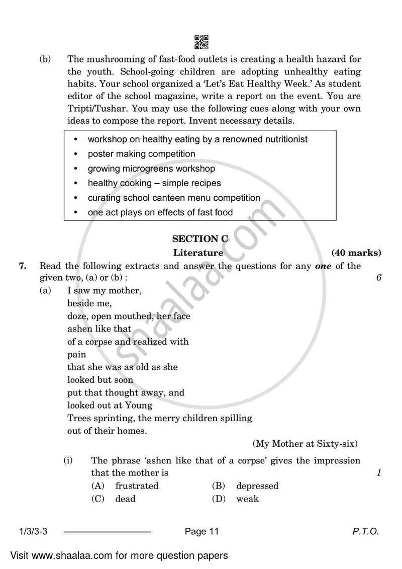 English Core 2023-2024 - CBSE 12th - Class 12 - CBSE (Central Board of Secondary Education) question paper with PDF download