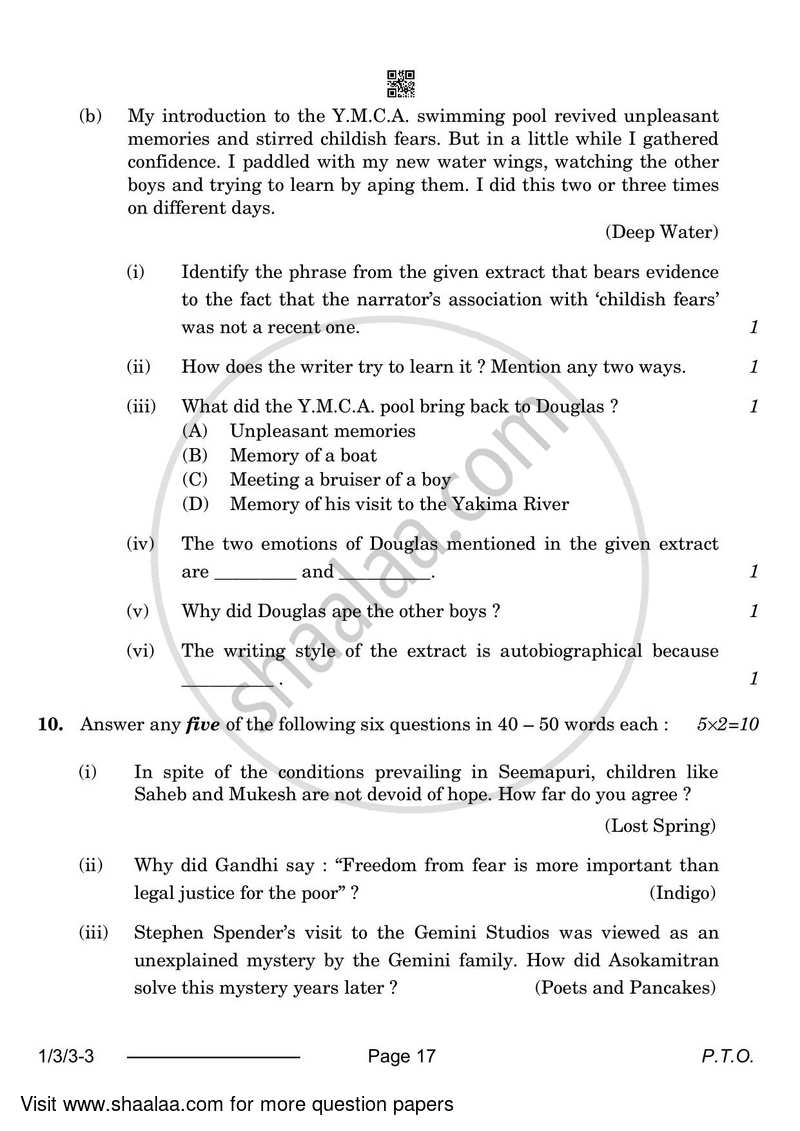 English Core 2023-2024 - CBSE 12th - Class 12 - CBSE (Central Board of Secondary Education) question paper with PDF download