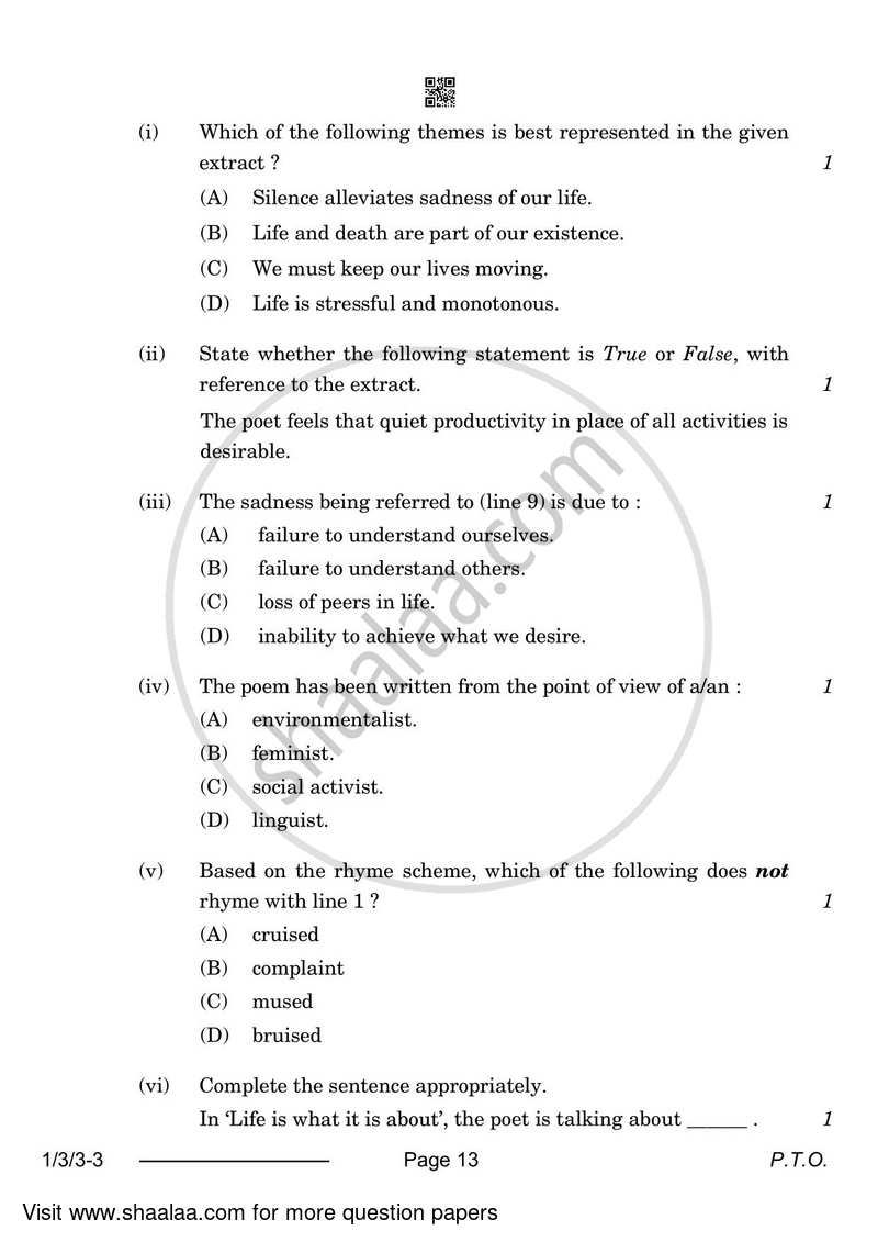 English Core 2023-2024 - CBSE 12th - Class 12 - CBSE (Central Board of Secondary Education) question paper with PDF download