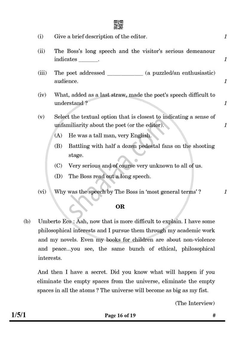 English Core 2024-2025 - CBSE 12th - Class 12 - CBSE (Central Board of Secondary Education) question paper with PDF download