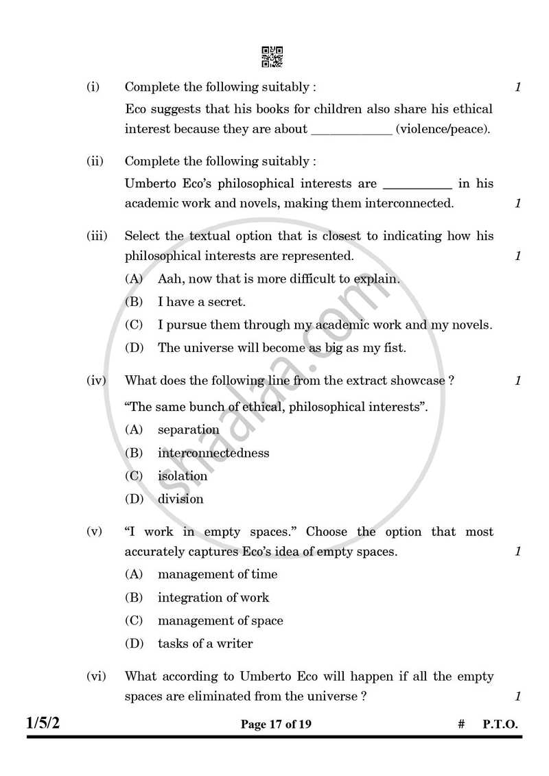 English Core 2024-2025 - CBSE 12th - Class 12 - CBSE (Central Board of Secondary Education) question paper with PDF download
