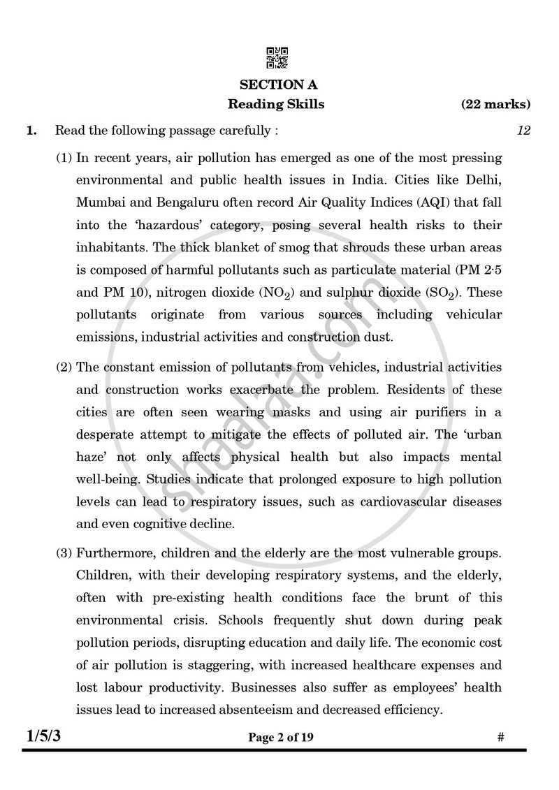 English Core 2024-2025 - CBSE 12th - Class 12 - CBSE (Central Board of Secondary Education) question paper with PDF download