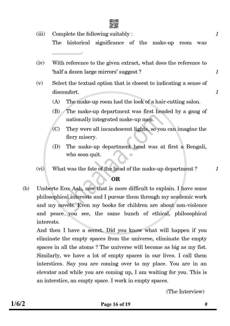 English Core 2024-2025 - CBSE 12th - Class 12 - CBSE (Central Board of Secondary Education) question paper with PDF download