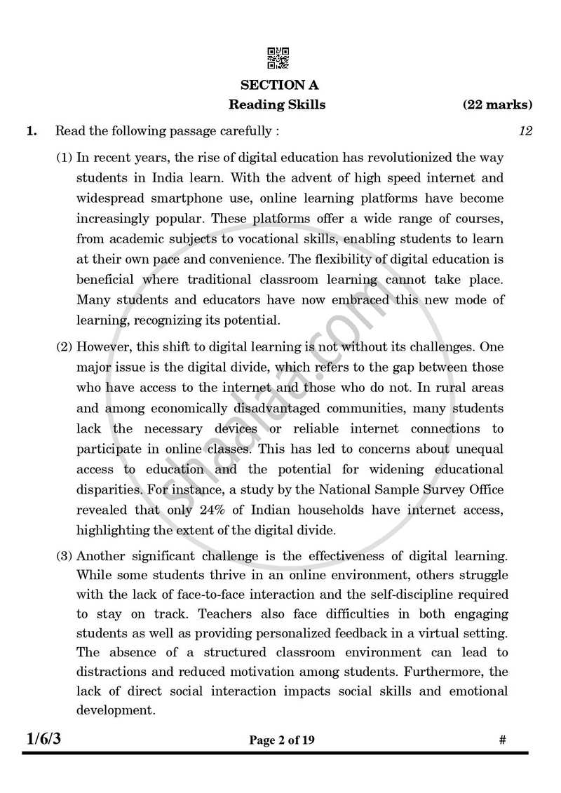 English Core 2024-2025 - CBSE 12th - Class 12 - CBSE (Central Board of Secondary Education) question paper with PDF download