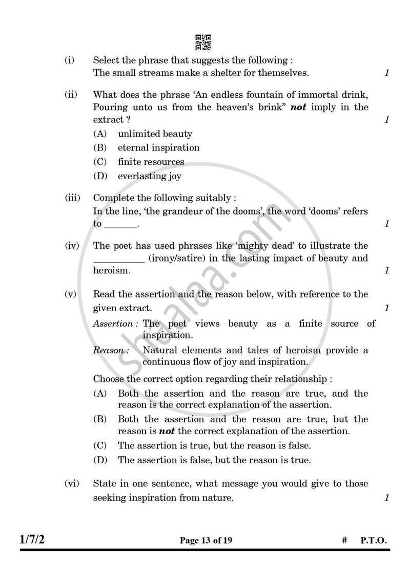 English Core 2024-2025 - CBSE 12th - Class 12 - CBSE (Central Board of Secondary Education) question paper with PDF download