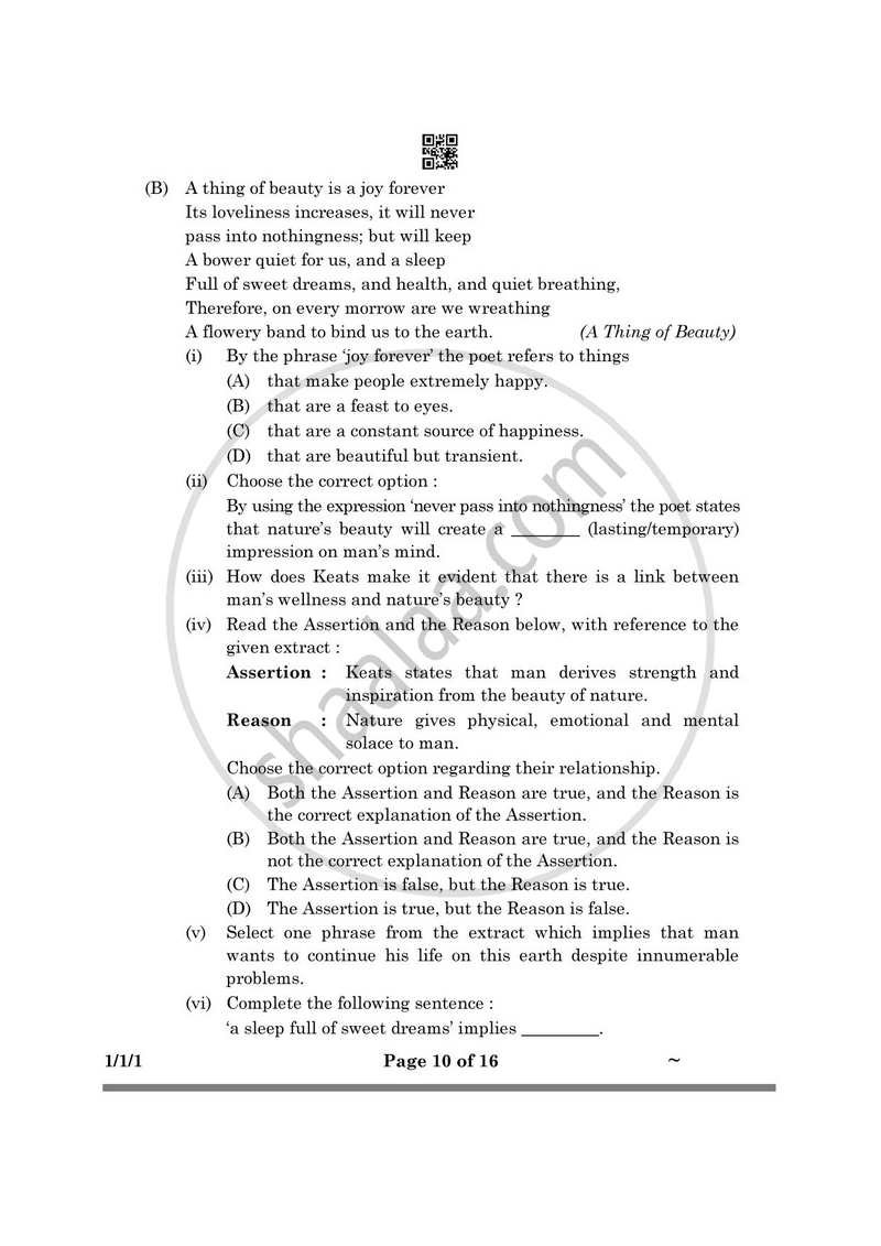 English Core 2024-2025 - CBSE 12th - Class 12 - CBSE (Central Board of Secondary Education) question paper with PDF download