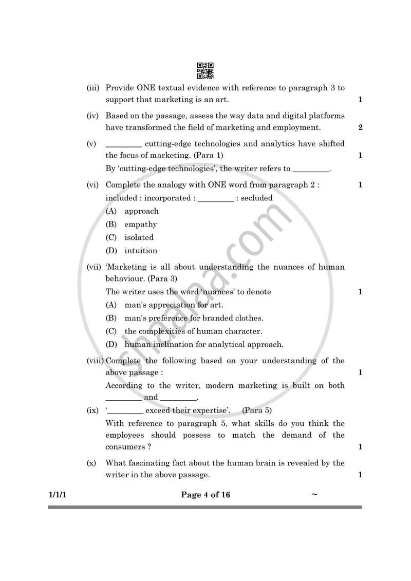 English Core 2024-2025 - CBSE 12th - Class 12 - CBSE (Central Board of Secondary Education) question paper with PDF download