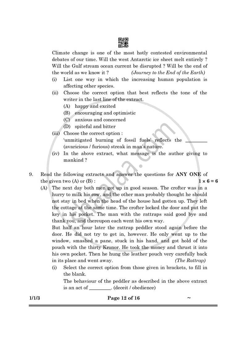 English Core 2024-2025 - CBSE 12th - Class 12 - CBSE (Central Board of Secondary Education) question paper with PDF download