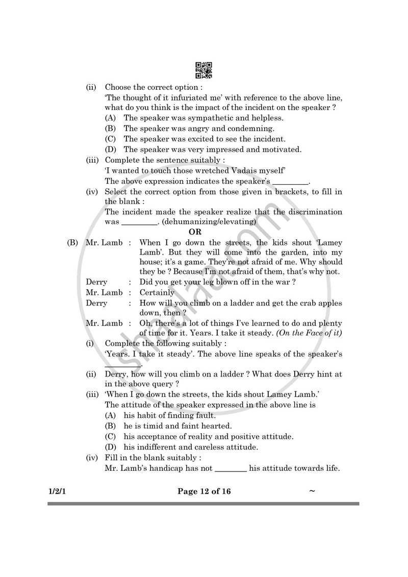 English Core 2024-2025 - CBSE 12th - Class 12 - CBSE (Central Board of Secondary Education) question paper with PDF download