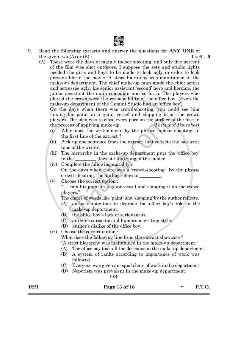 English Core 2024-2025 - CBSE 12th - Class 12 - CBSE (Central Board of Secondary Education) question paper with PDF download