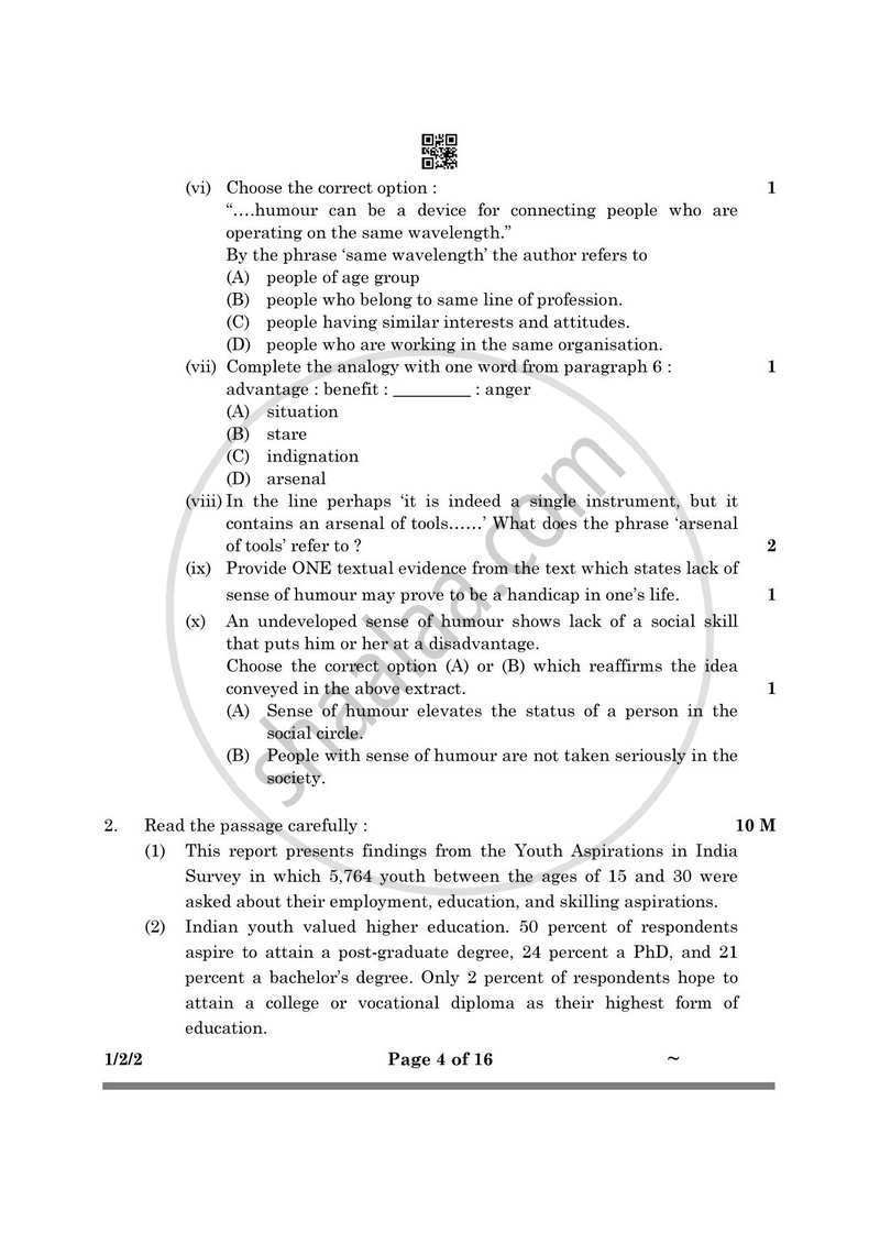 English Core 2024-2025 - CBSE 12th - Class 12 - CBSE (Central Board of Secondary Education) question paper with PDF download