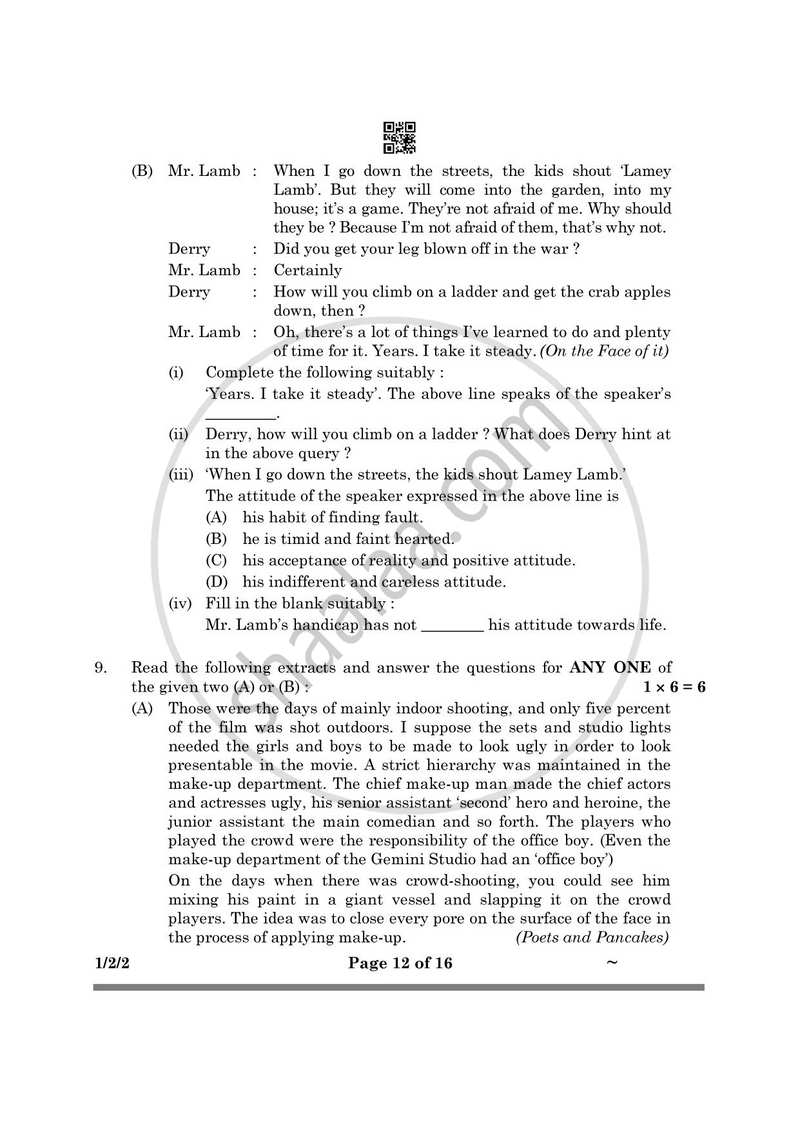 English Core 2024-2025 - CBSE 12th - Class 12 - CBSE (Central Board of Secondary Education) question paper with PDF download