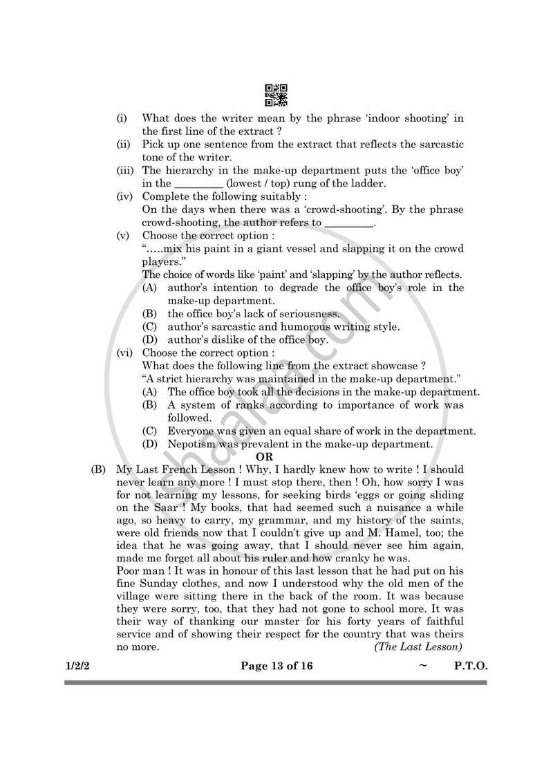 English Core 2024-2025 - CBSE 12th - Class 12 - CBSE (Central Board of Secondary Education) question paper with PDF download
