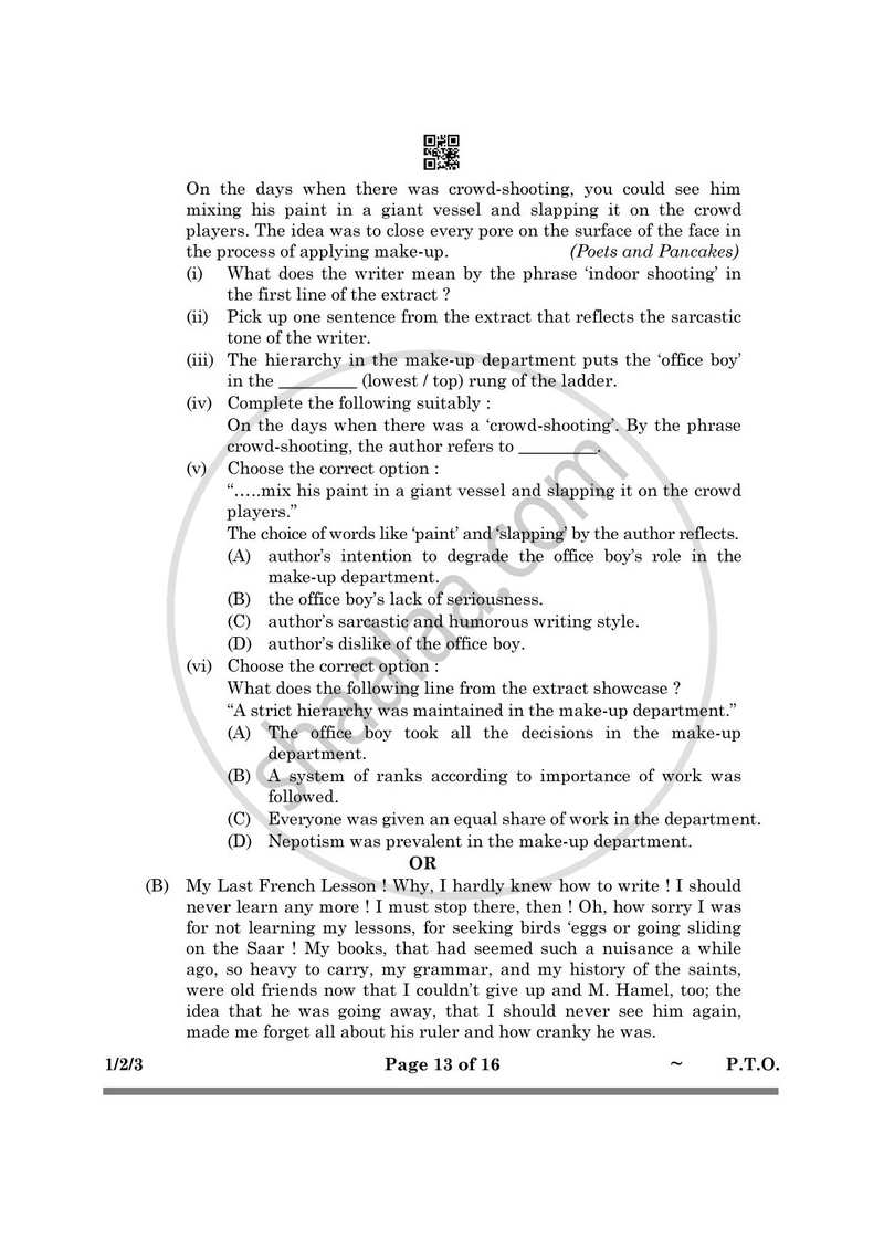 English Core 2024-2025 - CBSE 12th - Class 12 - CBSE (Central Board of Secondary Education) question paper with PDF download
