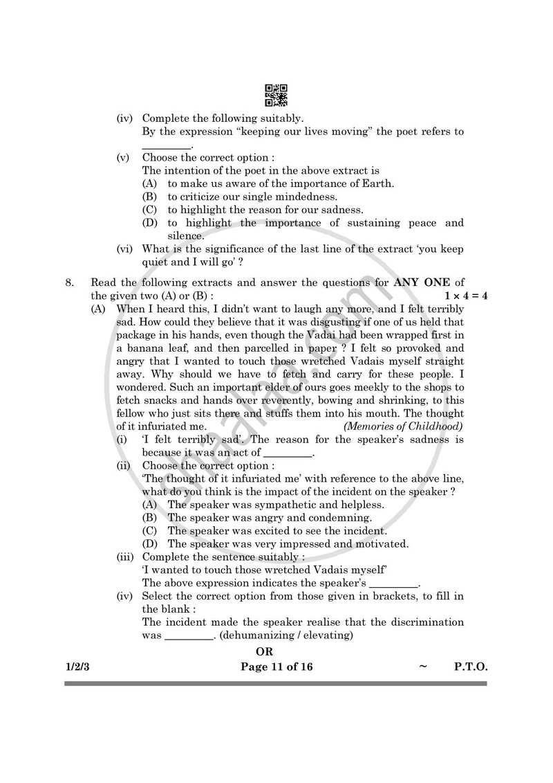 English Core 2024-2025 - CBSE 12th - Class 12 - CBSE (Central Board of Secondary Education) question paper with PDF download