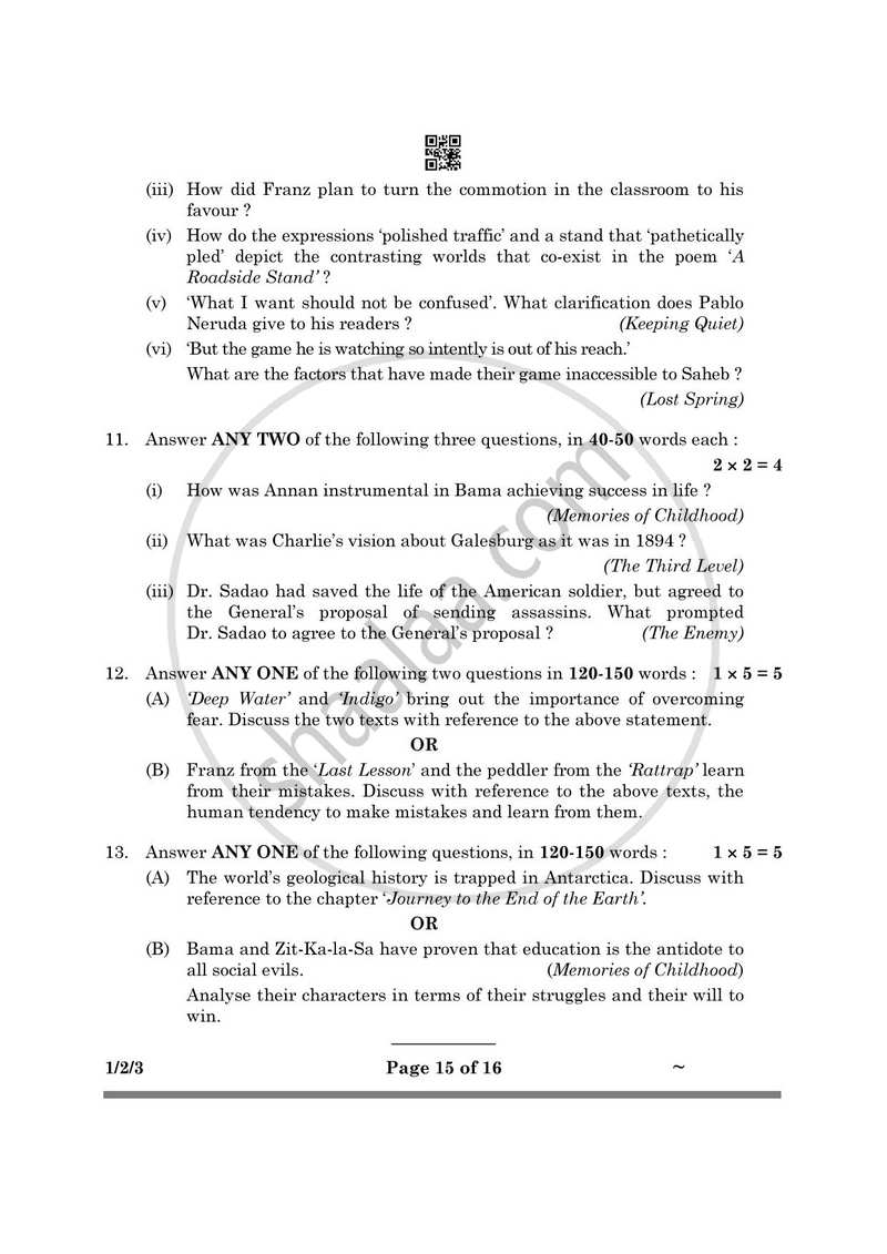 English Core 2024-2025 - CBSE 12th - Class 12 - CBSE (Central Board of Secondary Education) question paper with PDF download
