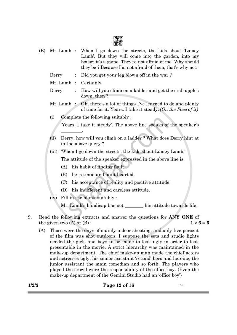 English Core 2024-2025 - CBSE 12th - Class 12 - CBSE (Central Board of Secondary Education) question paper with PDF download