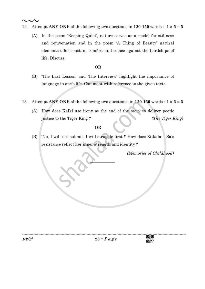English Core 2025-2026 - CBSE 12th - Class 12 - CBSE (Central Board of Secondary Education) question paper with PDF download