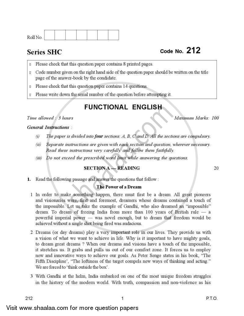 English Elective - CBSE (Functional English) 2006-2007 - CBSE 12th - Class 12 - CBSE (Central Board of Secondary Education) question paper with PDF download