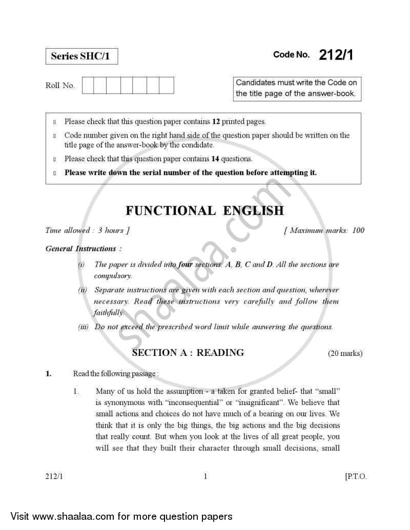 English Elective - CBSE (Functional English) 2006-2007 - CBSE 12th - Class 12 - CBSE (Central Board of Secondary Education) question paper with PDF download