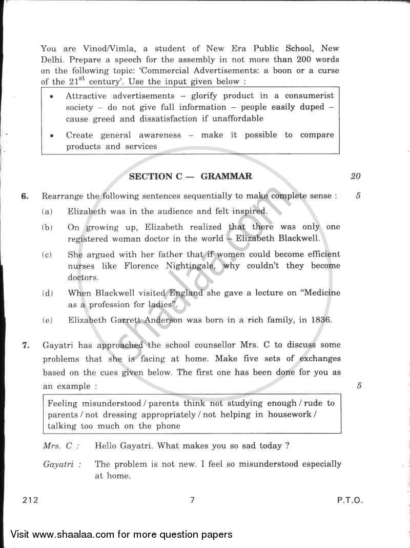 English Elective - CBSE (Functional English) 2009-2010 - CBSE 12th - Class 12 - CBSE (Central Board of Secondary Education) question paper with PDF download