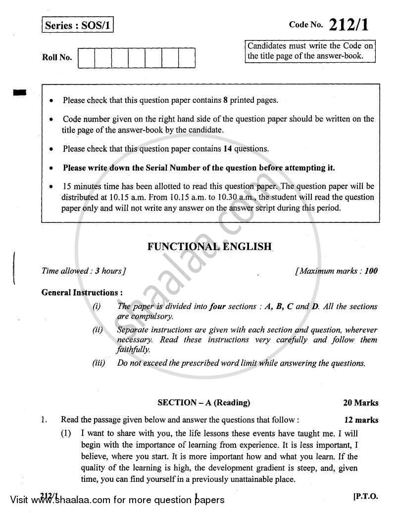 English Elective - CBSE (Functional English) 2010-2011 - CBSE 12th - Class 12 - CBSE (Central Board of Secondary Education) question paper with PDF download