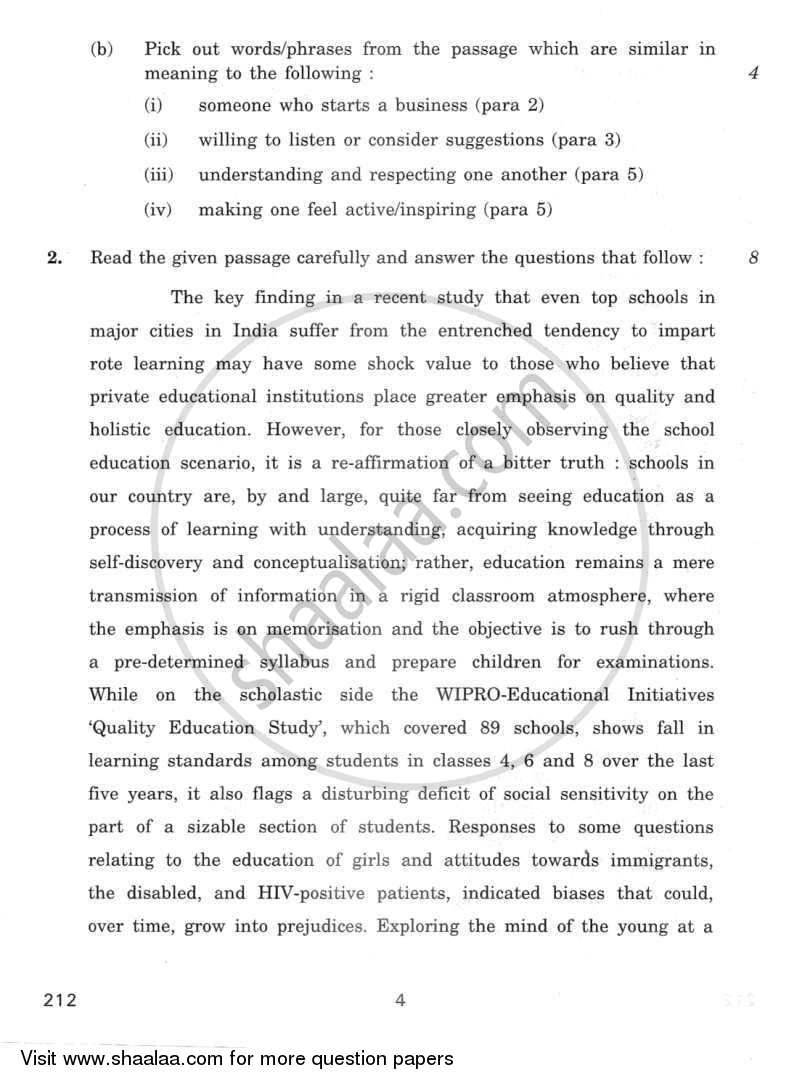 English Elective - CBSE (Functional English) 2011-2012 - CBSE 12th - Class 12 - CBSE (Central Board of Secondary Education) question paper with PDF download