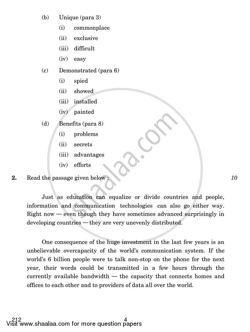 English Elective - CBSE (Functional English) 2017-2018 - CBSE 12th - Class 12 - CBSE (Central Board of Secondary Education) question paper with PDF download