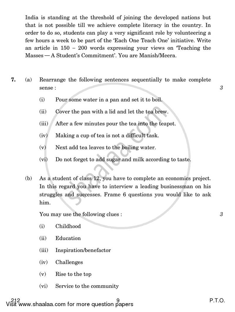 English Elective - CBSE (Functional English) 2017-2018 - CBSE 12th - Class 12 - CBSE (Central Board of Secondary Education) question paper with PDF download