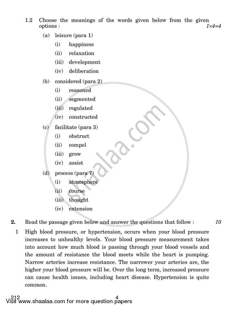 English Elective - CBSE (Functional English) 2018-2019 - CBSE 12th - Class 12 - CBSE (Central Board of Secondary Education) question paper with PDF download