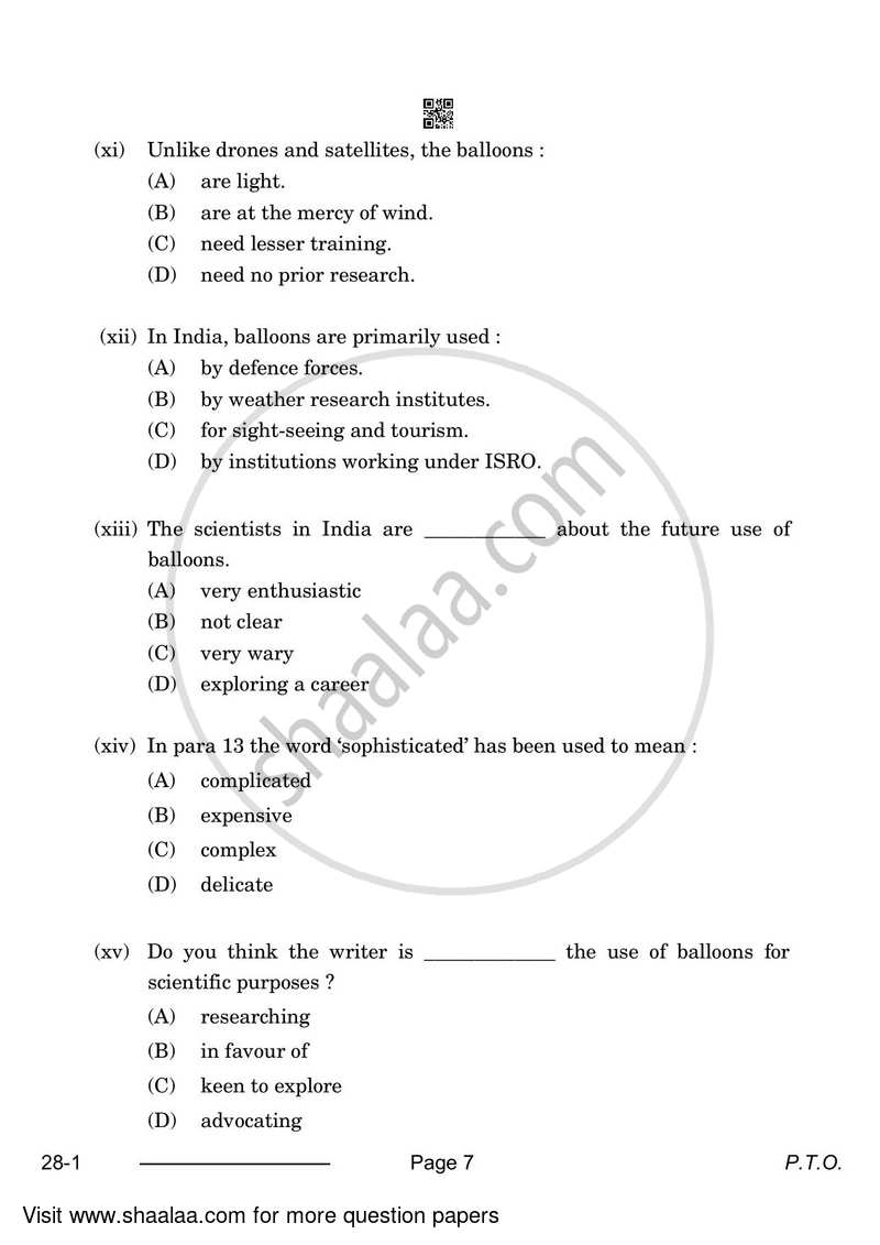 English Elective - CBSE (Functional English) 2023-2024 - CBSE 12th - Class 12 - CBSE (Central Board of Secondary Education) question paper with PDF download