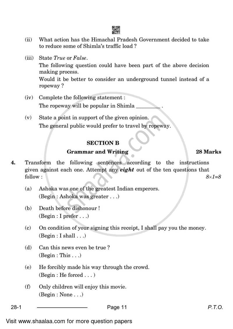 English Elective - CBSE (Functional English) 2023-2024 - CBSE 12th - Class 12 - CBSE (Central Board of Secondary Education) question paper with PDF download